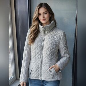 Giacca Light Grey Women’s Jacket XL Cinch Waist Adjustable Zip Pockets Polyester